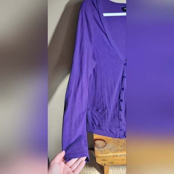 Dorothy Perkins medium uk12 purple button-down pocketed vneck cotton cardigan - Picture 4 of 7
